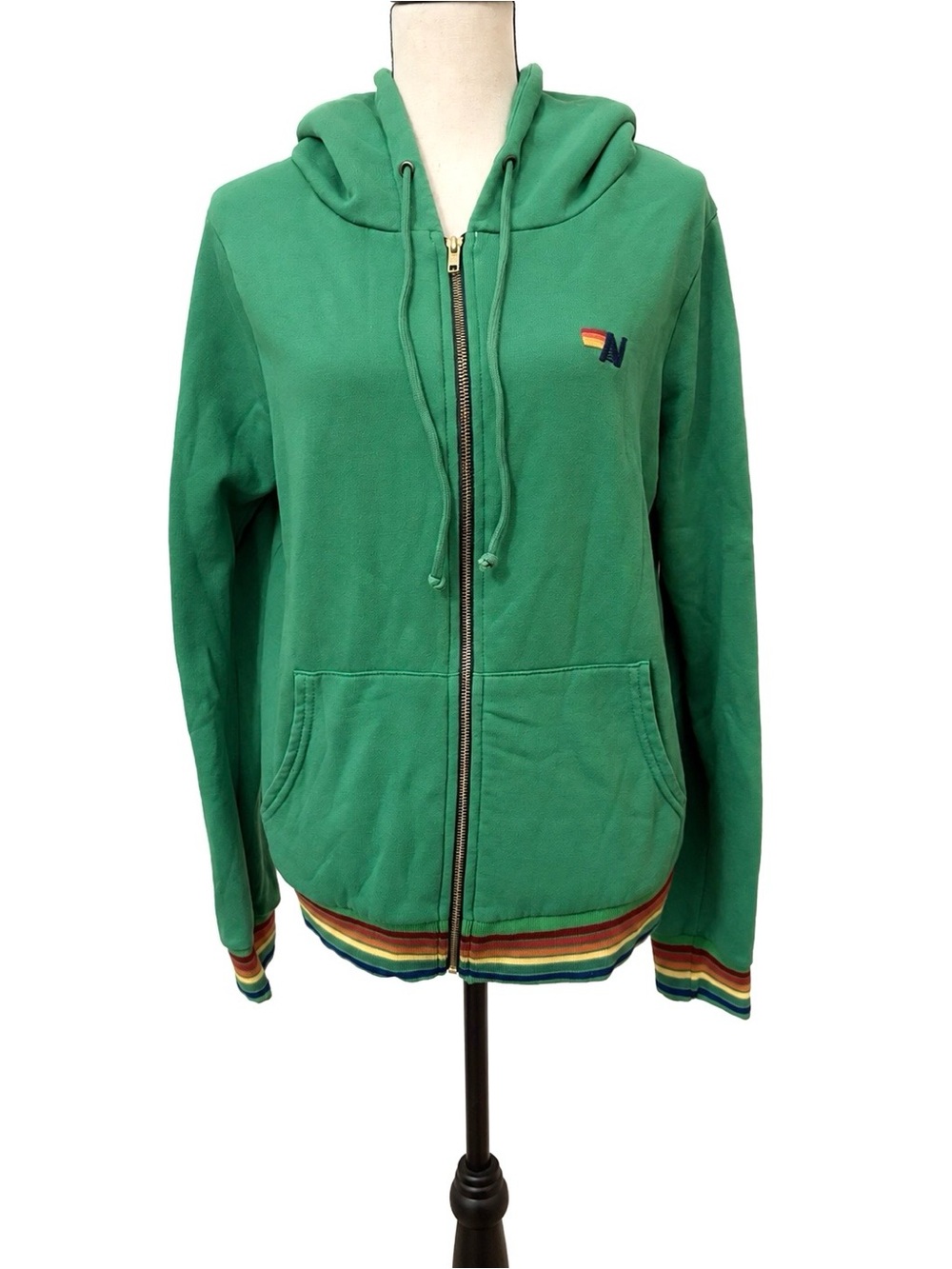 Aviator Nation Rainbow Rib Zip Hoodie – Kelly Green – Size L